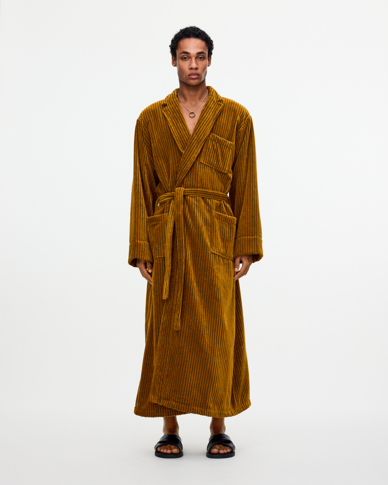 Santiago Striped Velour Long Robe
