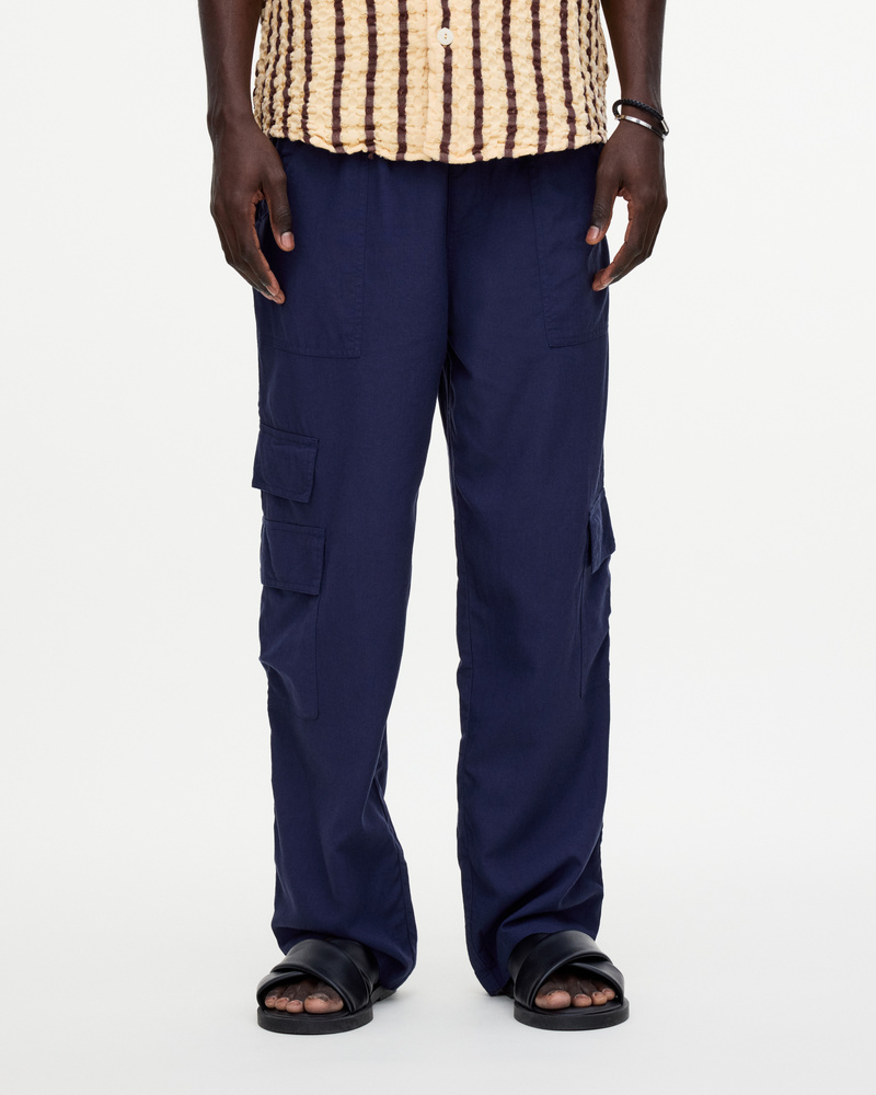 Navy Cargo Linen Pants
