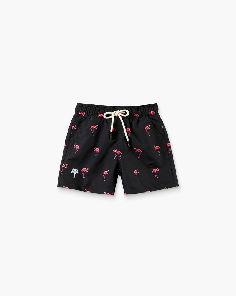 Kids Black Flamingo Swim Shorts