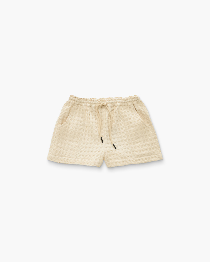Ecru Drizzle Waffle Shorts