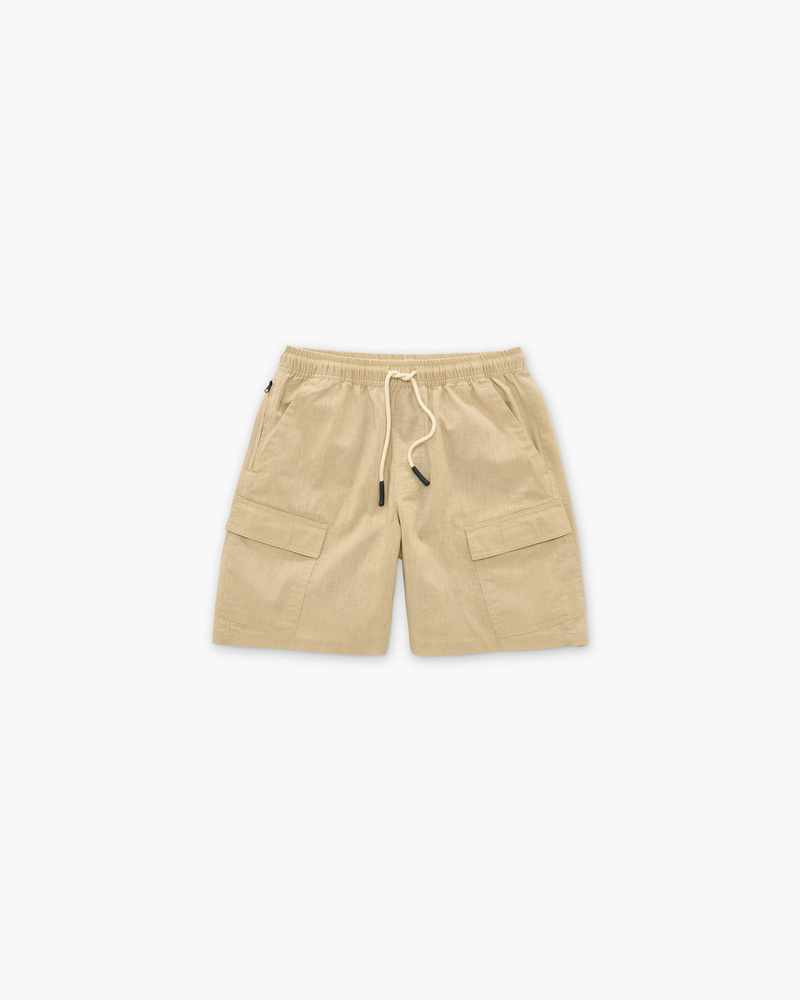 Beige Cargo Linen Shorts