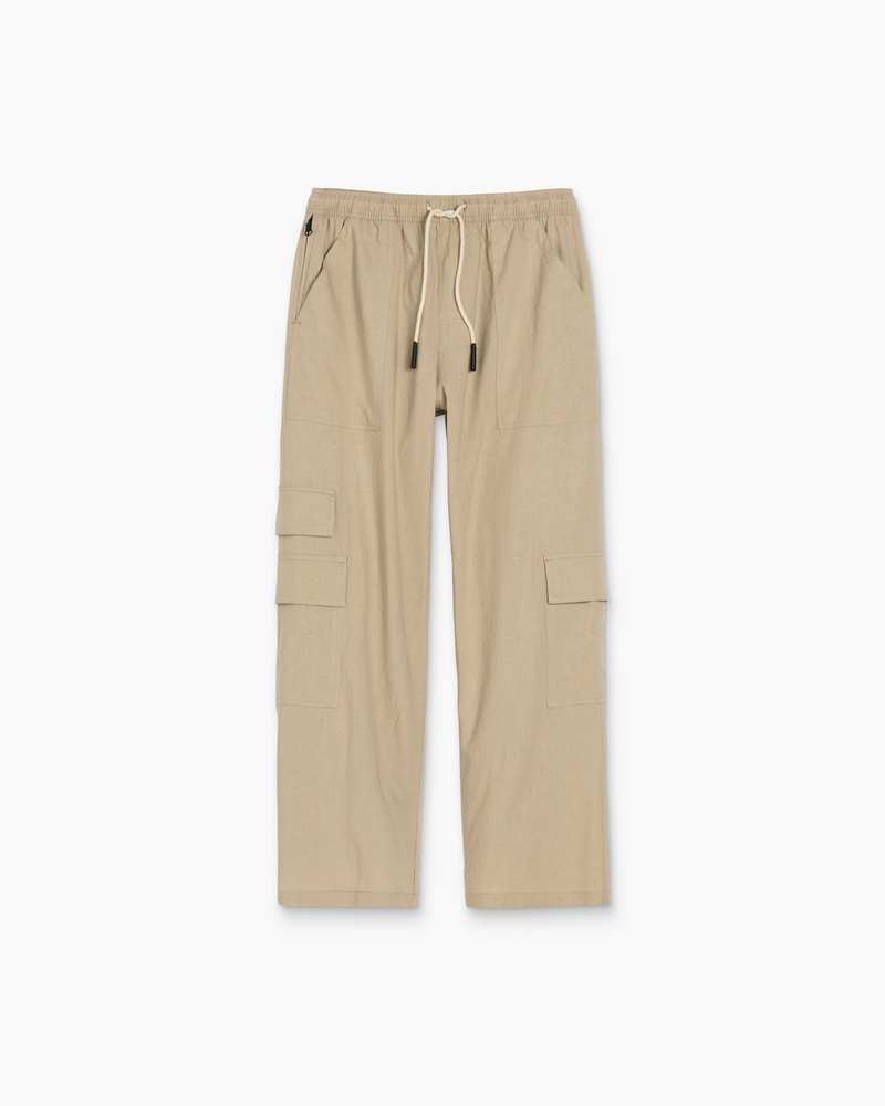Beige Cargo Linen Pants